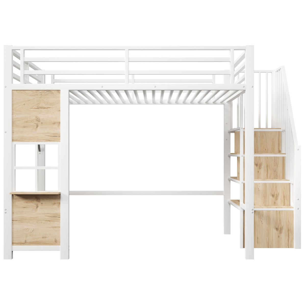 HOCHBETT 140/200 cm Weiß mit Stauraumtreppe und offener Stauraum - Weiß, Metall (140/200cm) - Oxeza