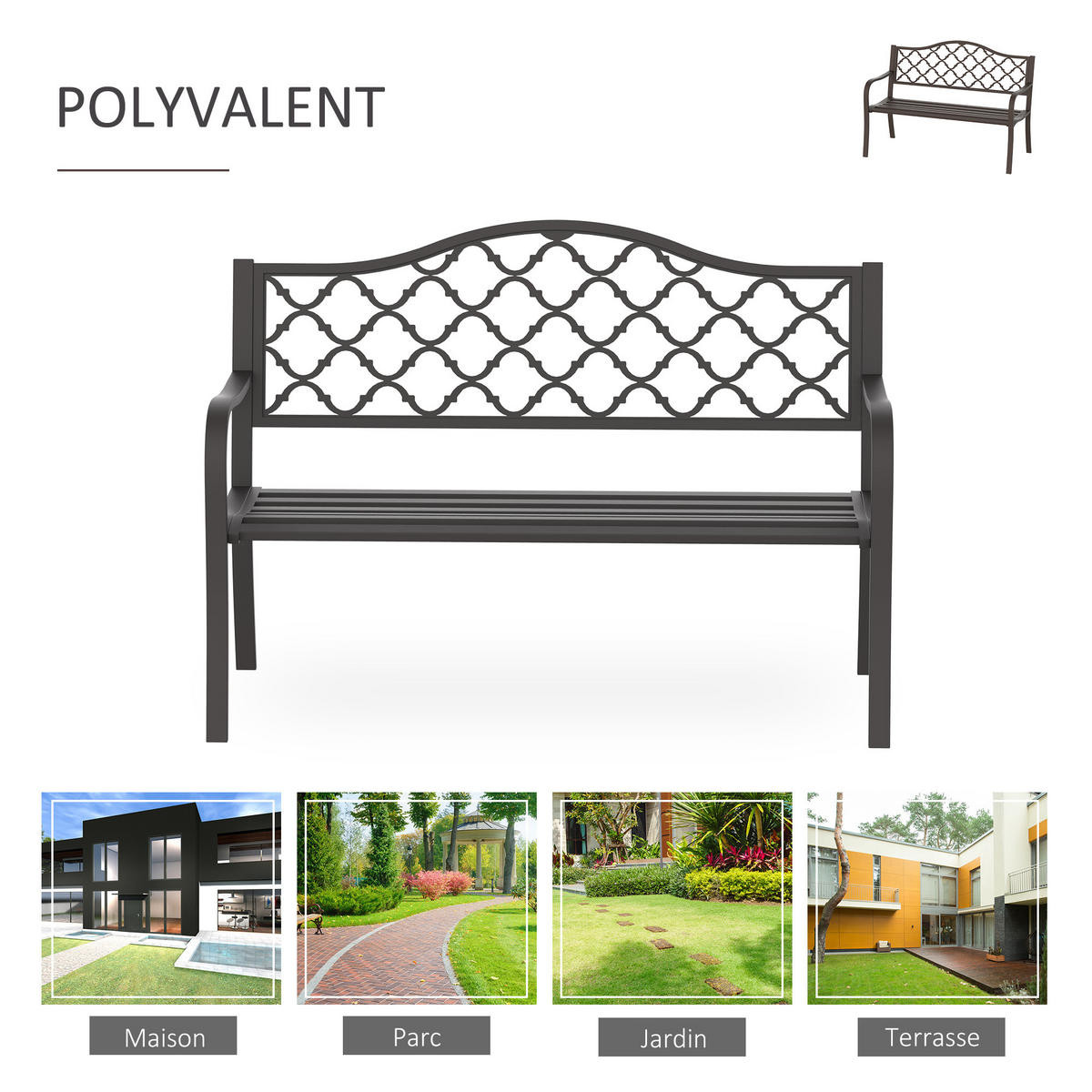 GARTENBANK DE-17752 3-Sitzer mit Gitter-Rückenlehne Braun - Braun, Metall (128/89/60cm) - ComfortXL
