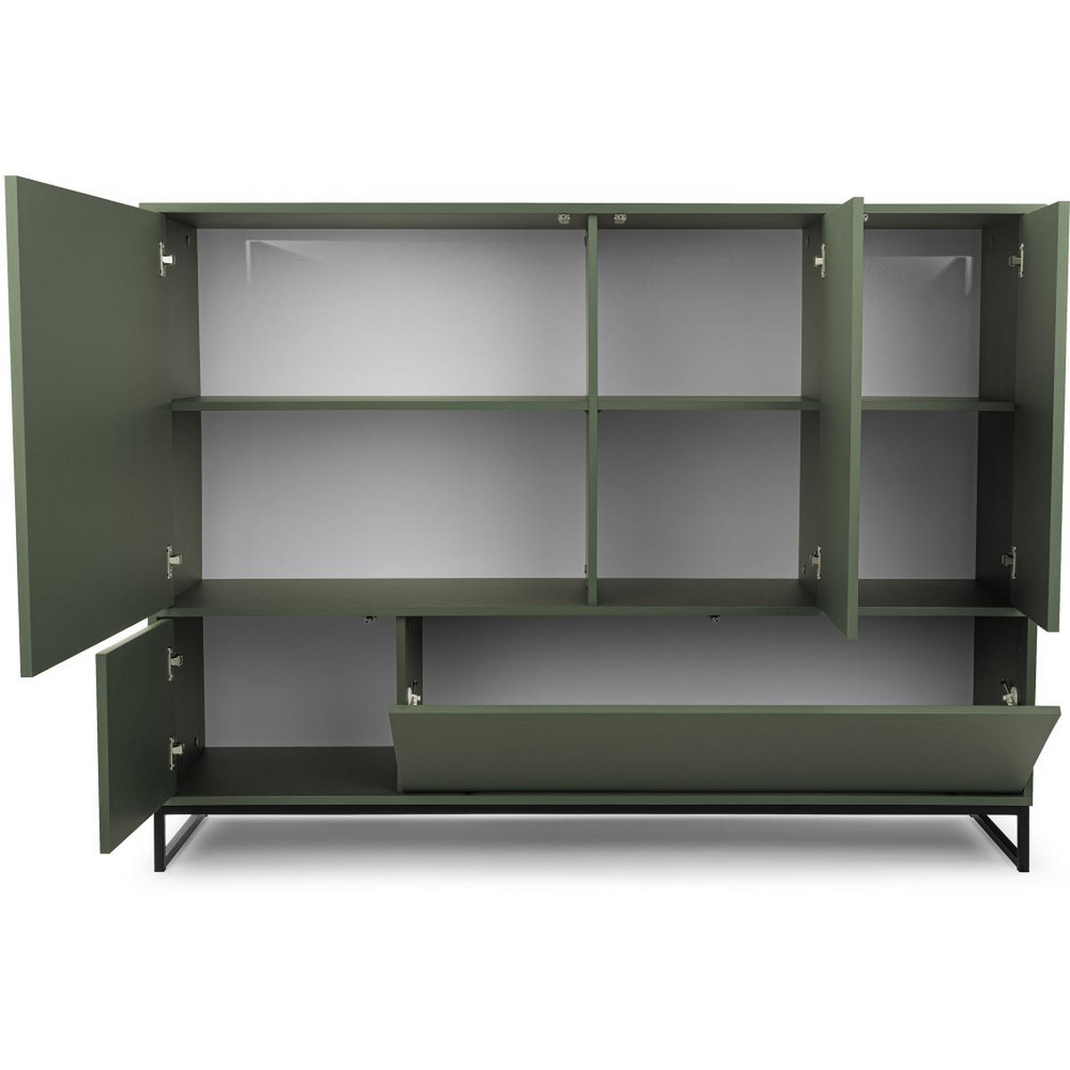 KOMMODE Giana mit 5 Türen, 160 cm, Flaschengrün - Dunkelgrün/Schwarz, Holzwerkstoff (160/120/45cm) - Beautysofa