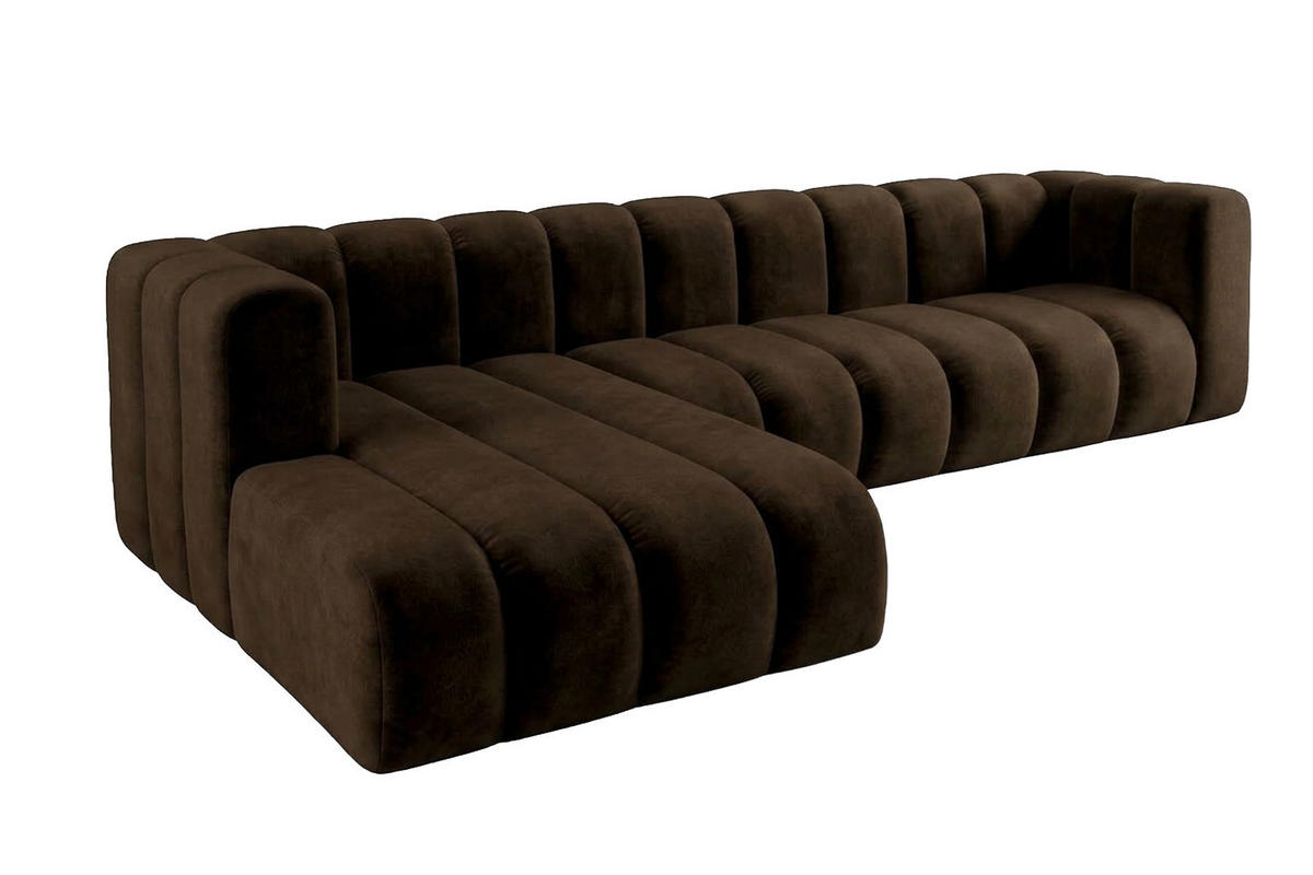 ECKSOFA Modulares In L-Form, Velvet-Stoff Riviera, Schokolade, Links, GRAND 318 cm - Braun, Holz (318/179cm) - Kaiser Möbel