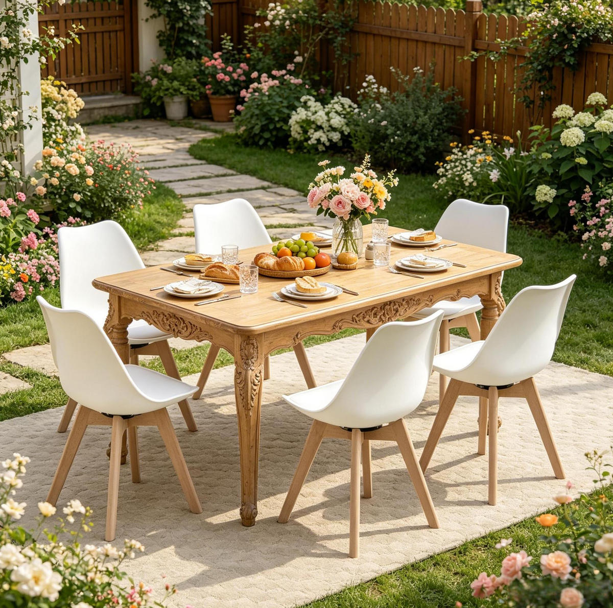 ESSSTUHL 4er-Set drehbar Weiß Kunstleder Massivholz - Weiß, Holz (40.5/83/40.5cm) - Meubliv
