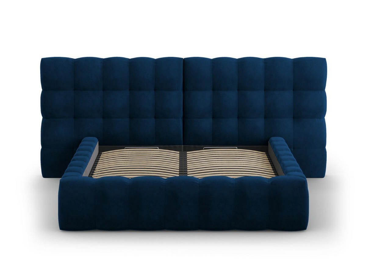BETT mit Bettkasten und Doppelkopfteil Mamaia aus Samt königsblau 160x200cm - Blau, Textil (160/200cm) - Micadoni