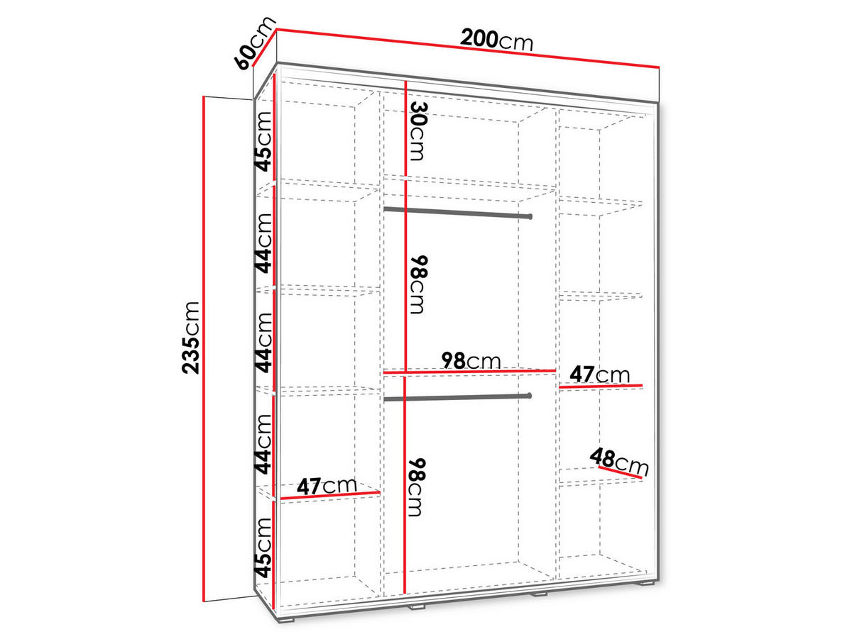KLEIDERSCHRANK Dakota 3 200 cm - Beige/Schwarz, Holzwerkstoff/Kunststoff (200/235/60cm) - MIRJAN24