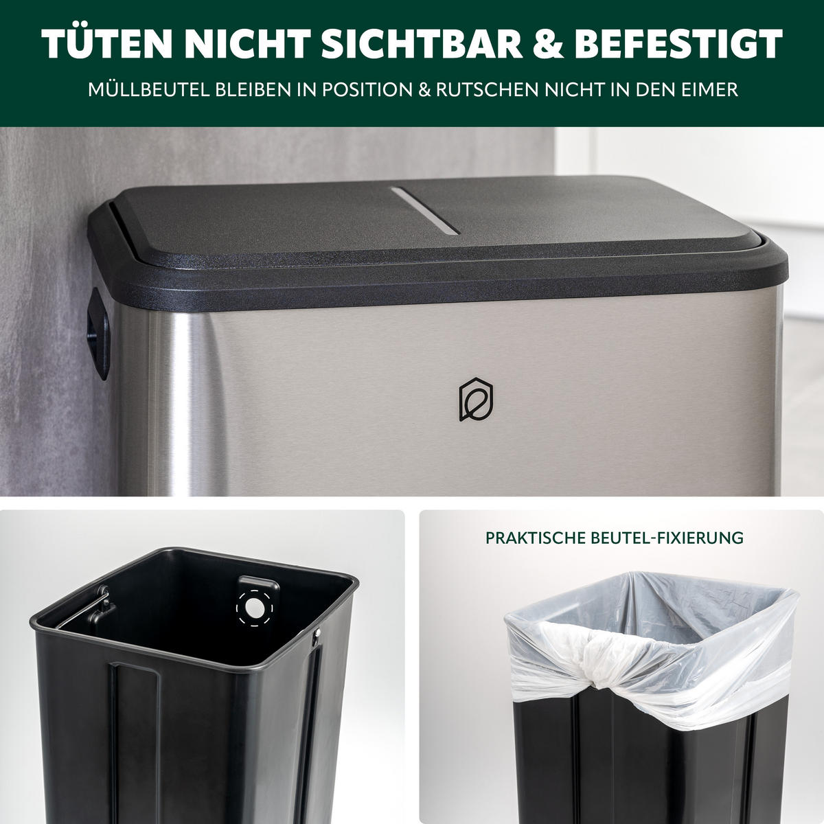 ABFALLEIMER je 15 Liter, silber - Edelstahlfarben, Metall (42.5/50/33.5cm) - eluno