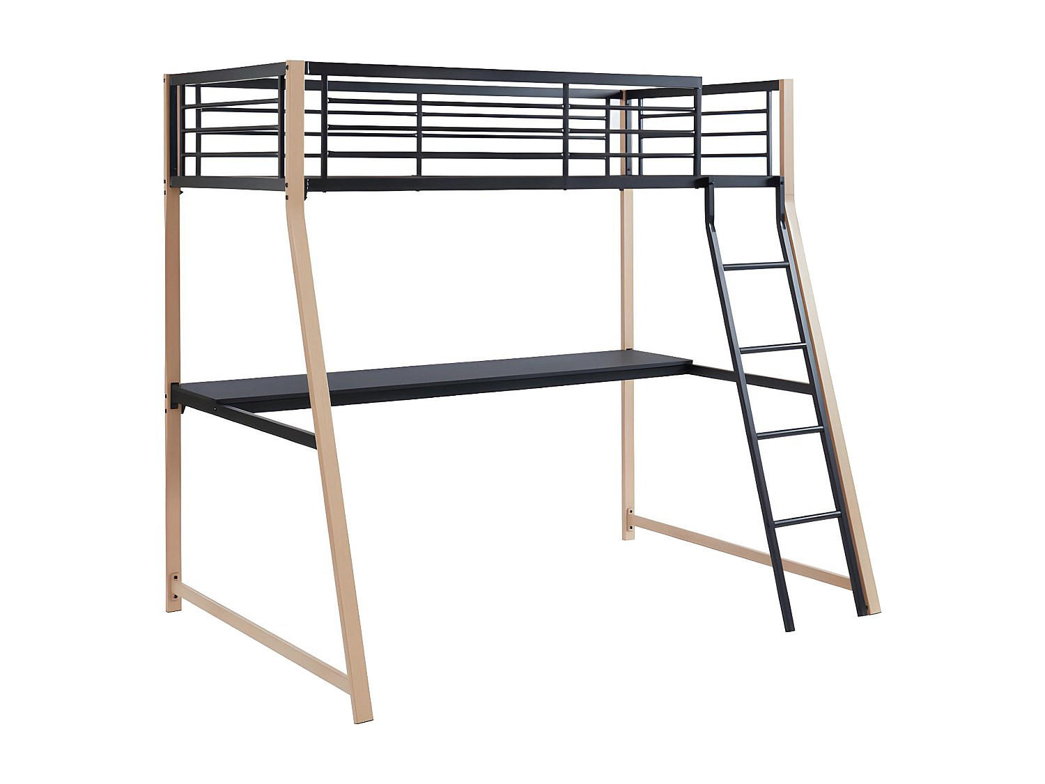 HOCHBETT - 1 -Sitzer - Stahl - schwarz, naturfarben hell - MALICIA - Schwarz, Metall (138/200cm) - Vente-Unique