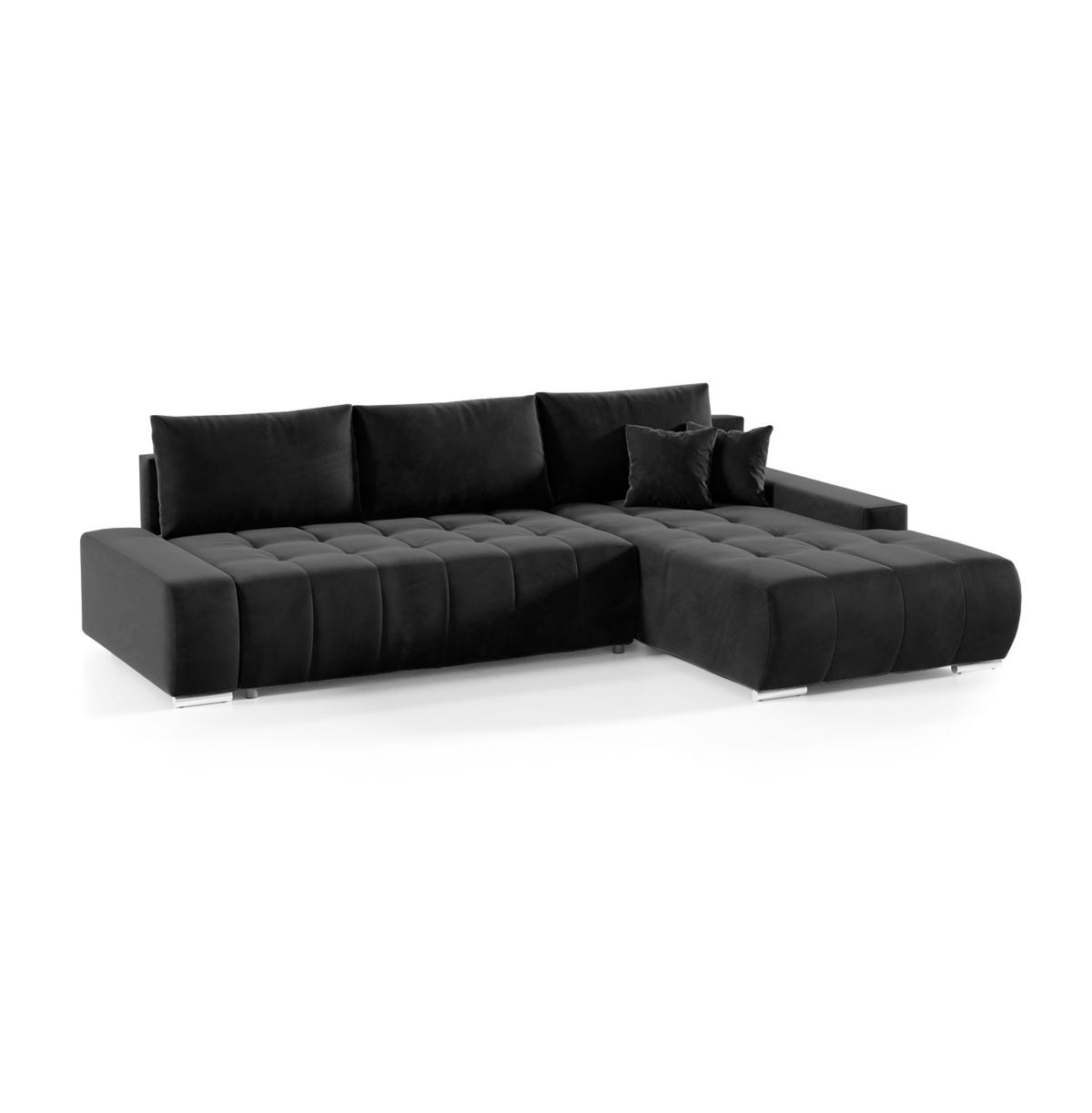 ECKSOFA mit Schlaffunktion Dhaka L, Schwarz - Schwarz, Textil (185/265cm) - Fedve