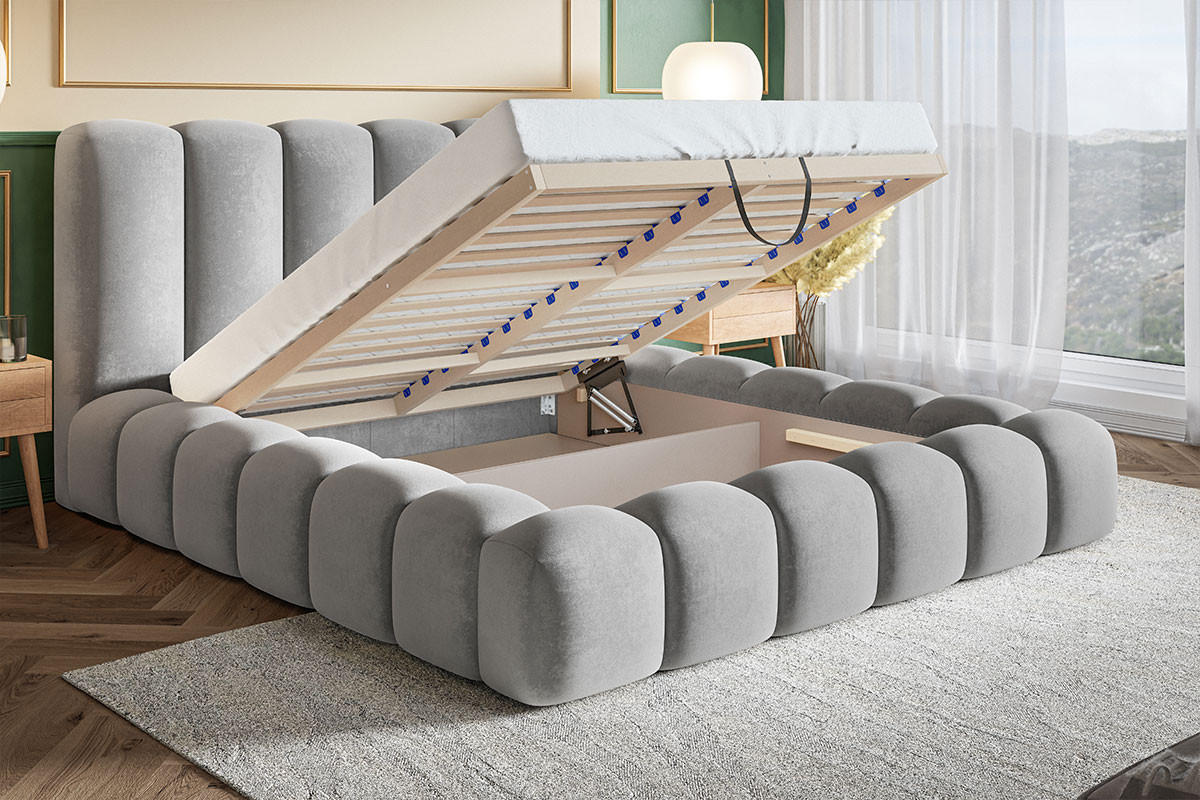 POLSTERBETT 160x200 cm Madeno mit Bettkasten, Samtstoff, Beige - Beige, Holz/Textil (160/200cm) - Emporius