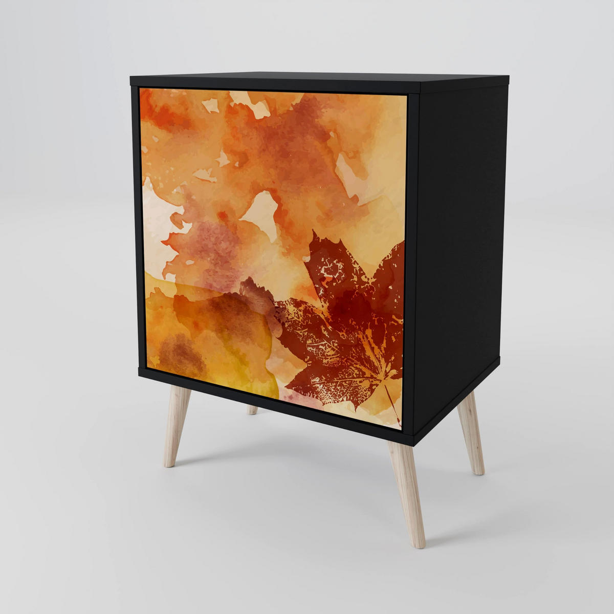 SIDEBOARD TRACES OF AUTUMN, Schwarz, 57,5x42x75,5 cm, Goldfarbene Metallfüße - Goldfarben/Multicolor, Holzwerkstoff/Metall (57.5/75.5/42cm) - SpaceRebels