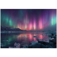 FOTOTAPETE Nordlicht Landschaft Lila 200x140 cm - Multicolor, Papier (200/140cm) - Wallarena