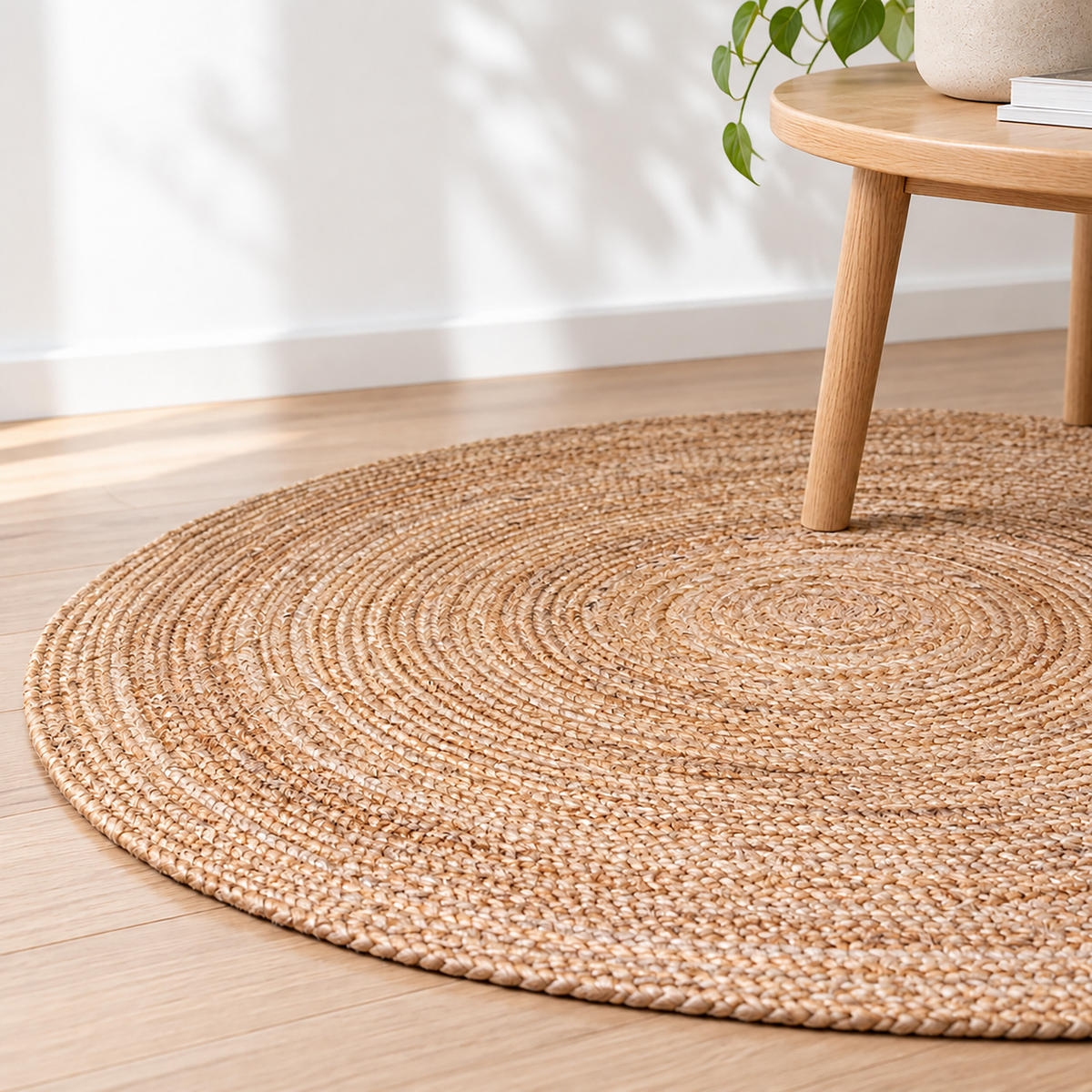 PREPROGA naravna okrogla juta ročno tkana 90 cm - bež, tekstil (90/90cm) - Relaxdays