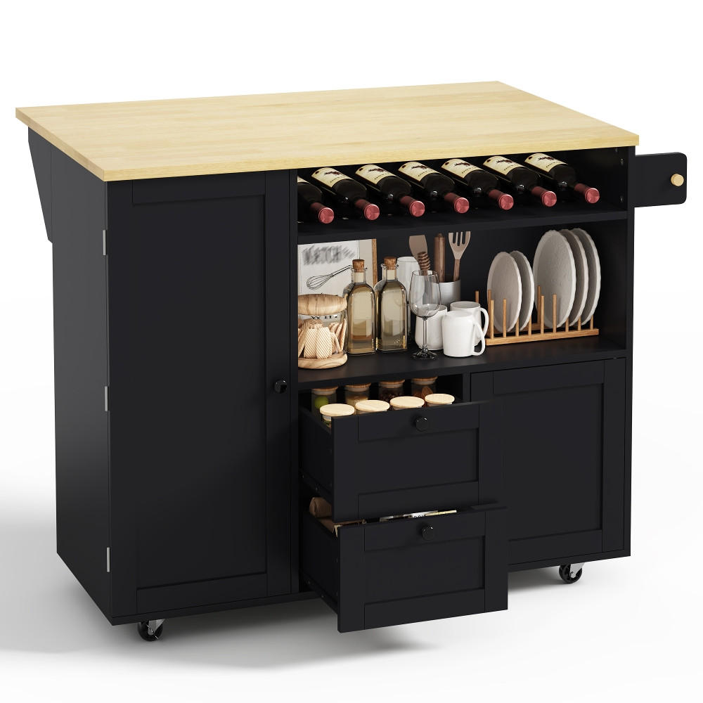 KÜCHENINSEL MOBILE Klappbar mit Weinregal, MDF, 104/69/89 cm - Naturfarben, Kunststoff (69/89/104cm) - Rolipo