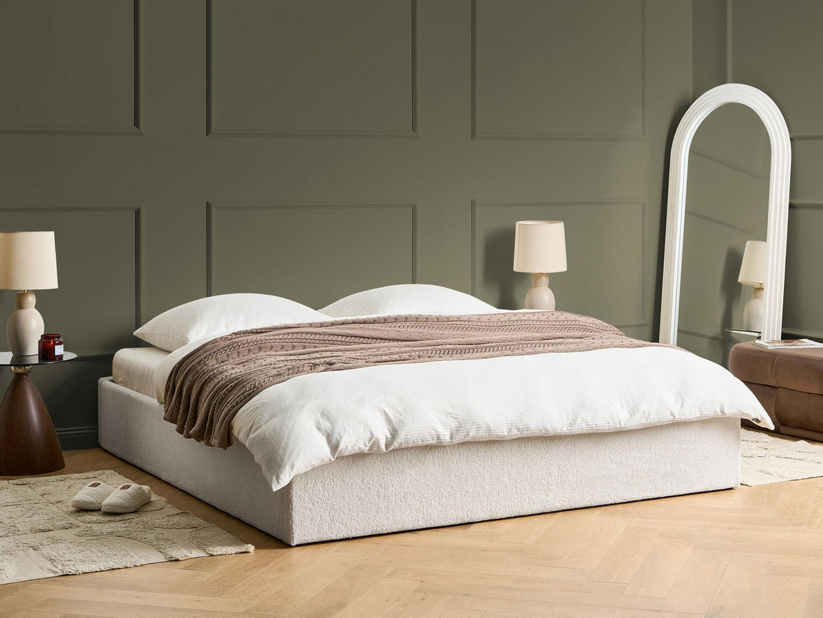 BETT mit Stauraum 180/200 cm Cremeweiß Dinan - Weiß, Textil (180/200cm) - Beliani