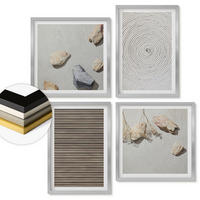 WANDBILDER 4er Set - 50x50 cm & 40x60 cm Silberner Rahmen - Natürliche Texturen Holz Steine - Silberfarben, Kunststoff (50/50cm) - ArtPrintCave