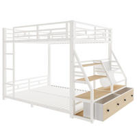ETAGENBETT 140/200 cm in Weiß mit LED, Ablagen und 2 Stoffschubladen - Weiß, Holzwerkstoff/Metall (140/200cm) - WISHDOR