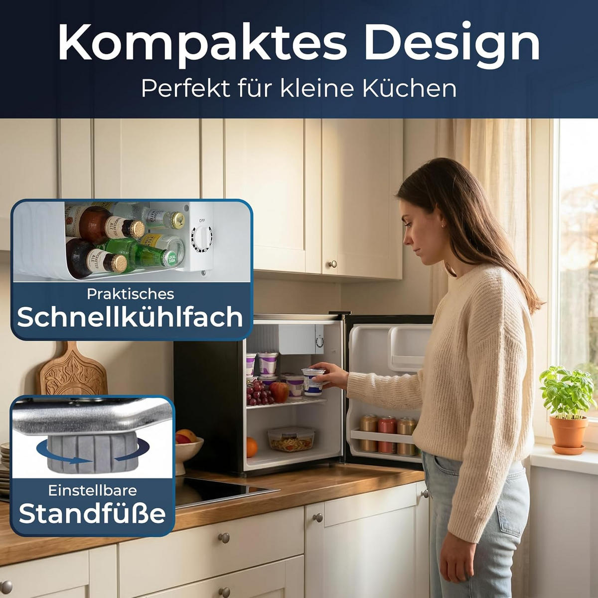MINIKÜHLSCHRANK mit Gefrierschrank 43L - Schwarz, Metall (45/48/47cm) - KLAMER