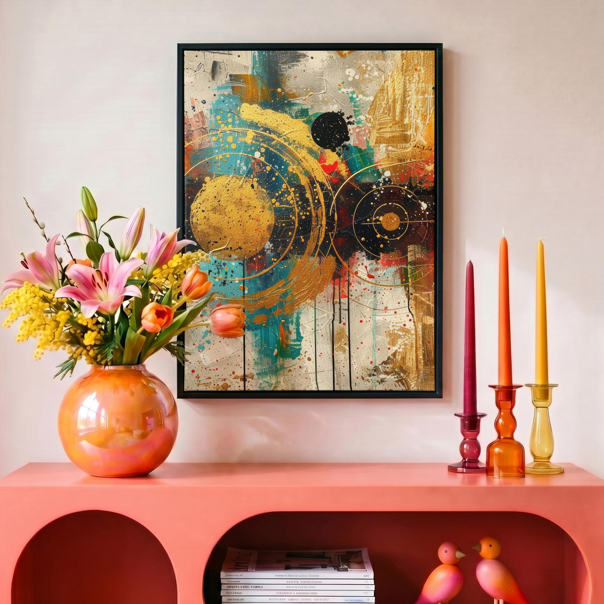 LEINWAND Bilder mit Rahmen - Abstrakt - Kunst - Gold - Modern - 30x40 - Multicolor, Textil (30/40cm) - MuchoWow