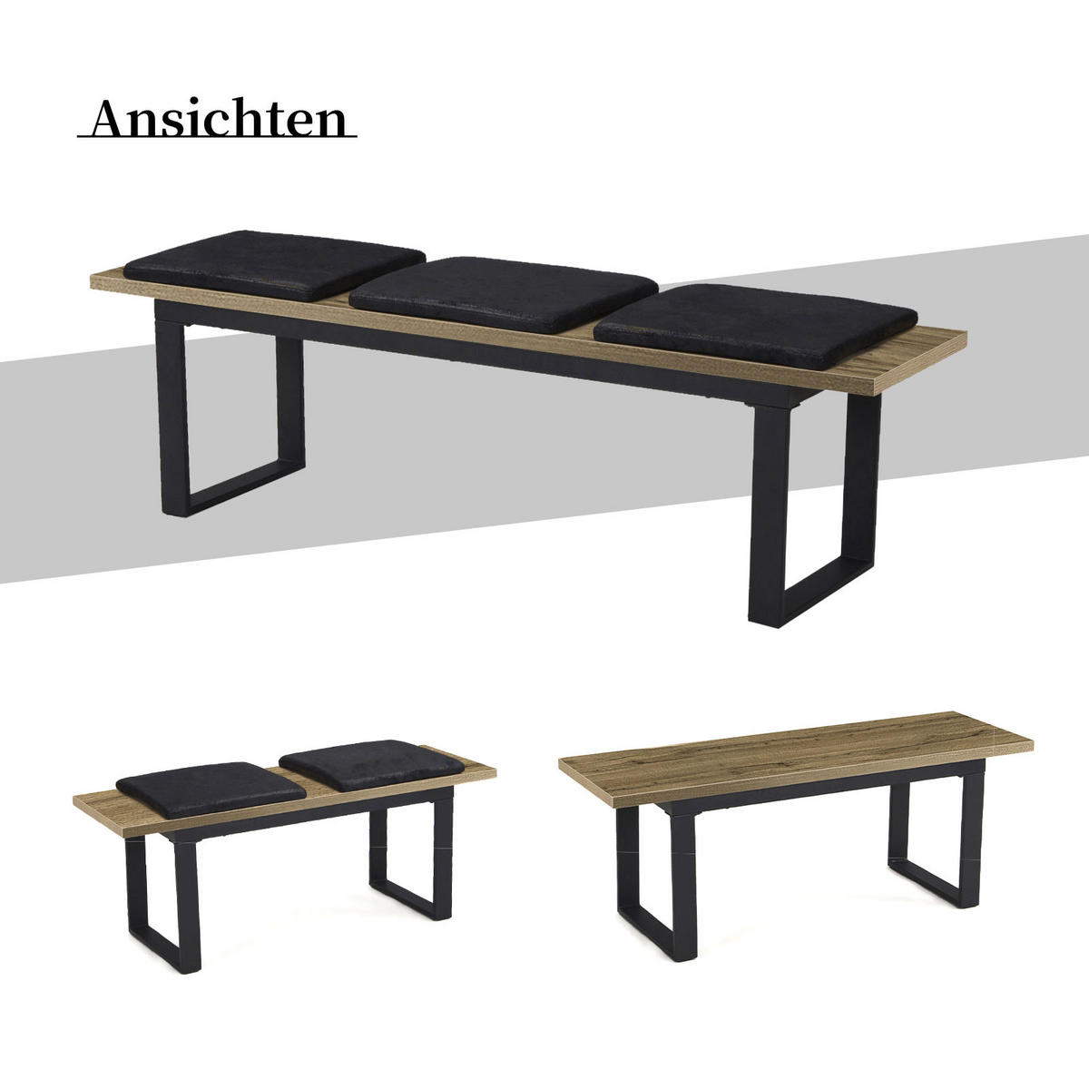 SITZBANK LEA Eiche, 120/40/45 cm - Eichefarben/Anthrazit, Holzwerkstoff/Metall (120/45/40cm) - B&D Home