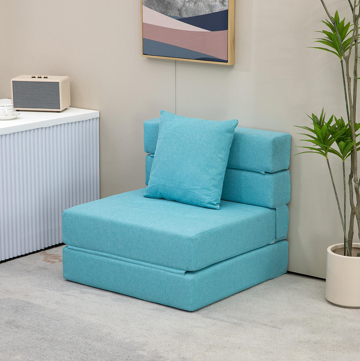 SCHLAFSESSEL 70/70/61 cm mit Liegefläche 70/174 cm – klappbar & platzsparend - Blau, Textil (70/61/70cm) - BEAOK