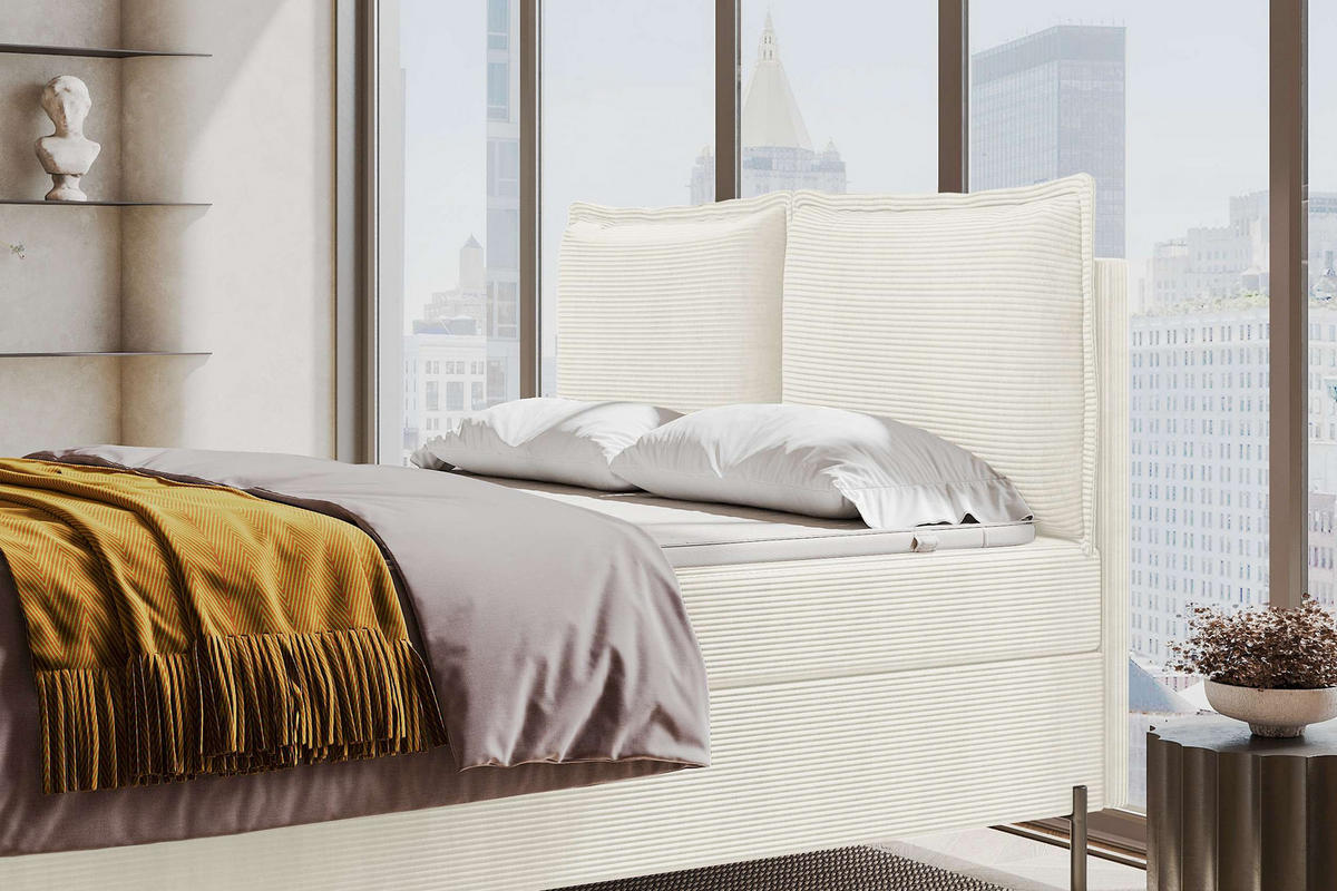 BOXSPRINGBETT VERO Cordstoff Creme 140/200 cm - Creme/Schwarz, Holzwerkstoff/Textil (140/200cm) - 99rooms