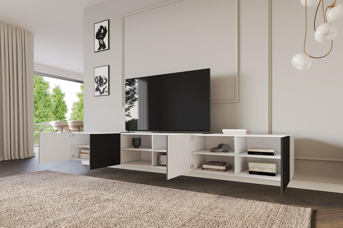 LOWBOARD ELIO-W 3x100x40x41 cm - Weiß / Schwarz - Weiß, Holzwerkstoff (300/40/41cm) - ALTDECOR