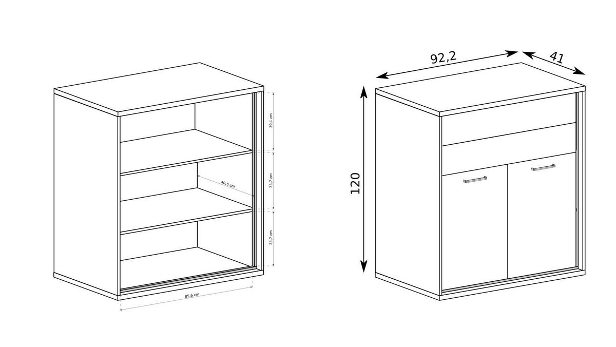 KOMMODE SYNDRA 92,2/120/41cm mit Schubladen 2 Türen Eichefarben - Eichefarben, Holzwerkstoff (92.2/120/41cm) - MASSENO