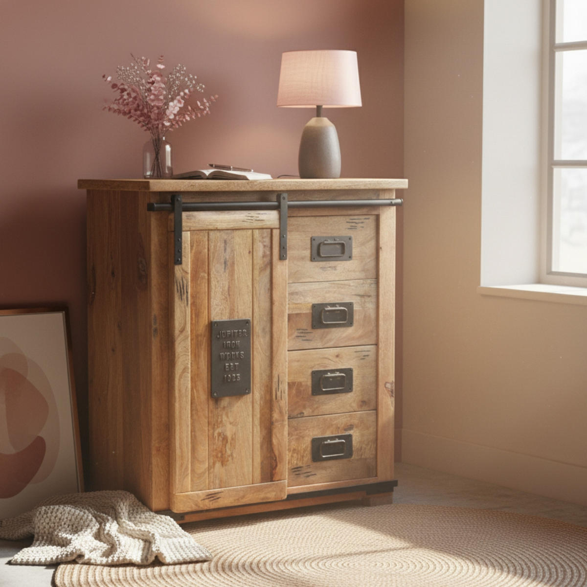 KOMMODE Florenz 90x45x100 cm massives Mangoholz - Schwarz/Braun, Holz (90/100/45cm) - Mr. Deko