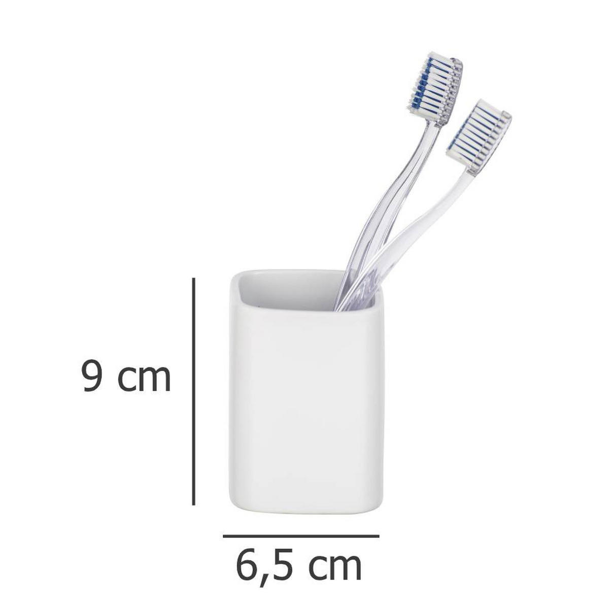 BEHÄLTER für Zahnbürsten und Zahnpasta Hexa 6,5/6,5/9 cm - Weiß, Keramik (6.5/9/6.5cm) - Wenko