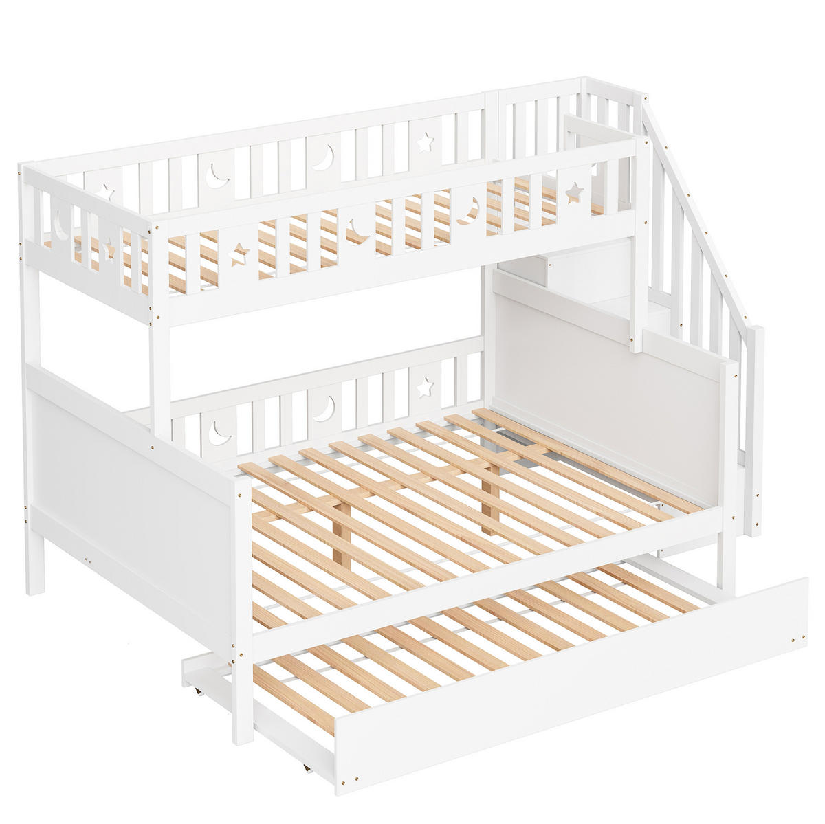 PATROVÁ postel 90/200 cm a 140/200 cm bílá s úložným prostorem a bezpečnostními schůdky - bílá, dřevo (90/200cm) - OKWISH