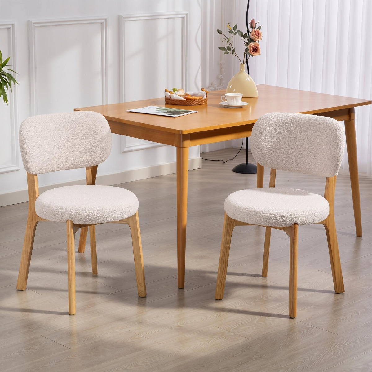 ESSZIMMERSTÜHLE 2er Set Polyestet Cremeweiß - Creme/Naturfarben, Holz/Textil (46.5/80/52cm) - HOMCOM