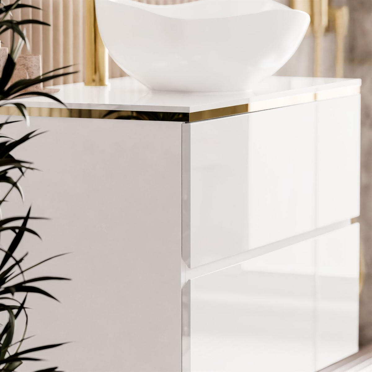 BADEZIMMERSCHRANK AURORA GOLD - Weiß, Holzwerkstoff (80/55/45cm) - Lookway