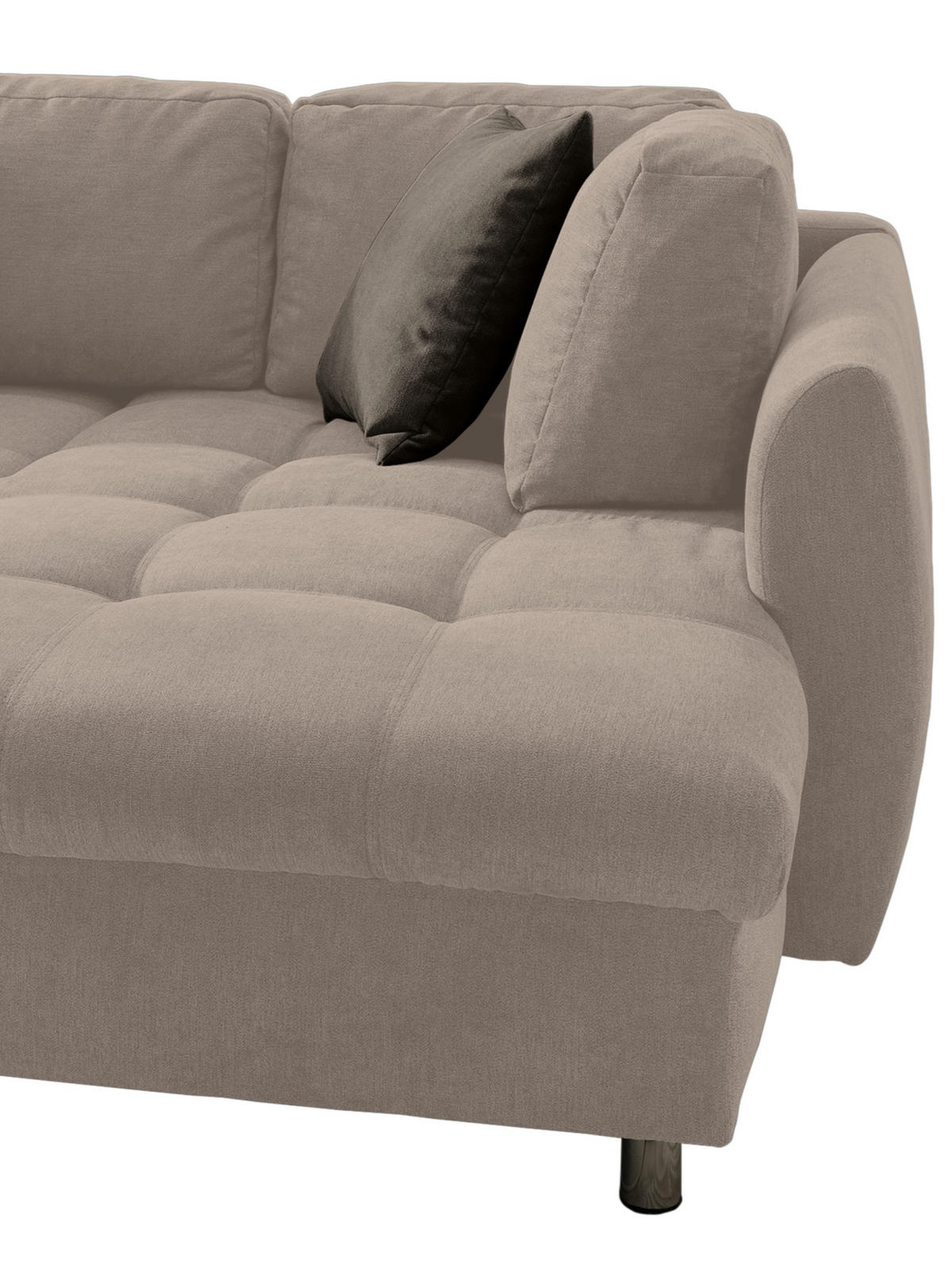 ECKSOFA mit Schlaffunktion, Bettkasten, Wellenunterfederung, Ottomane rechts B250/T190/H84 cm, Liegefl. 179x190 cm, Mikrofaser Hellbraun / 17009 - Hellbraun/Chromfarben, Textil/Metall (250/190cm) - luma-home