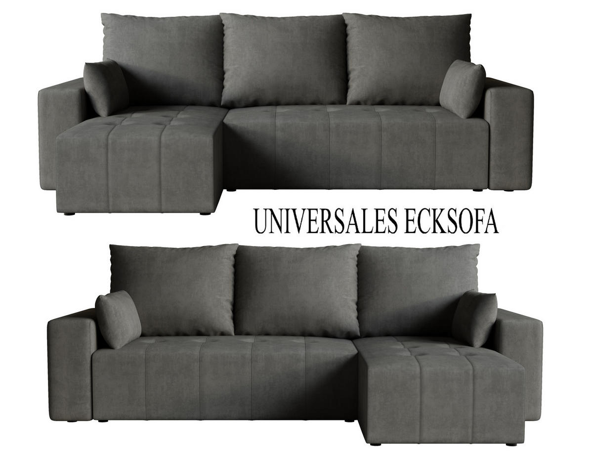 ECKSOFA Tico mit Bettkasten und Schlaffunktion, L-Form/XL-Form, Velourstoff, Universal - Graphitfarben, Holzwerkstoff (246/145cm) - 4ALL HOME