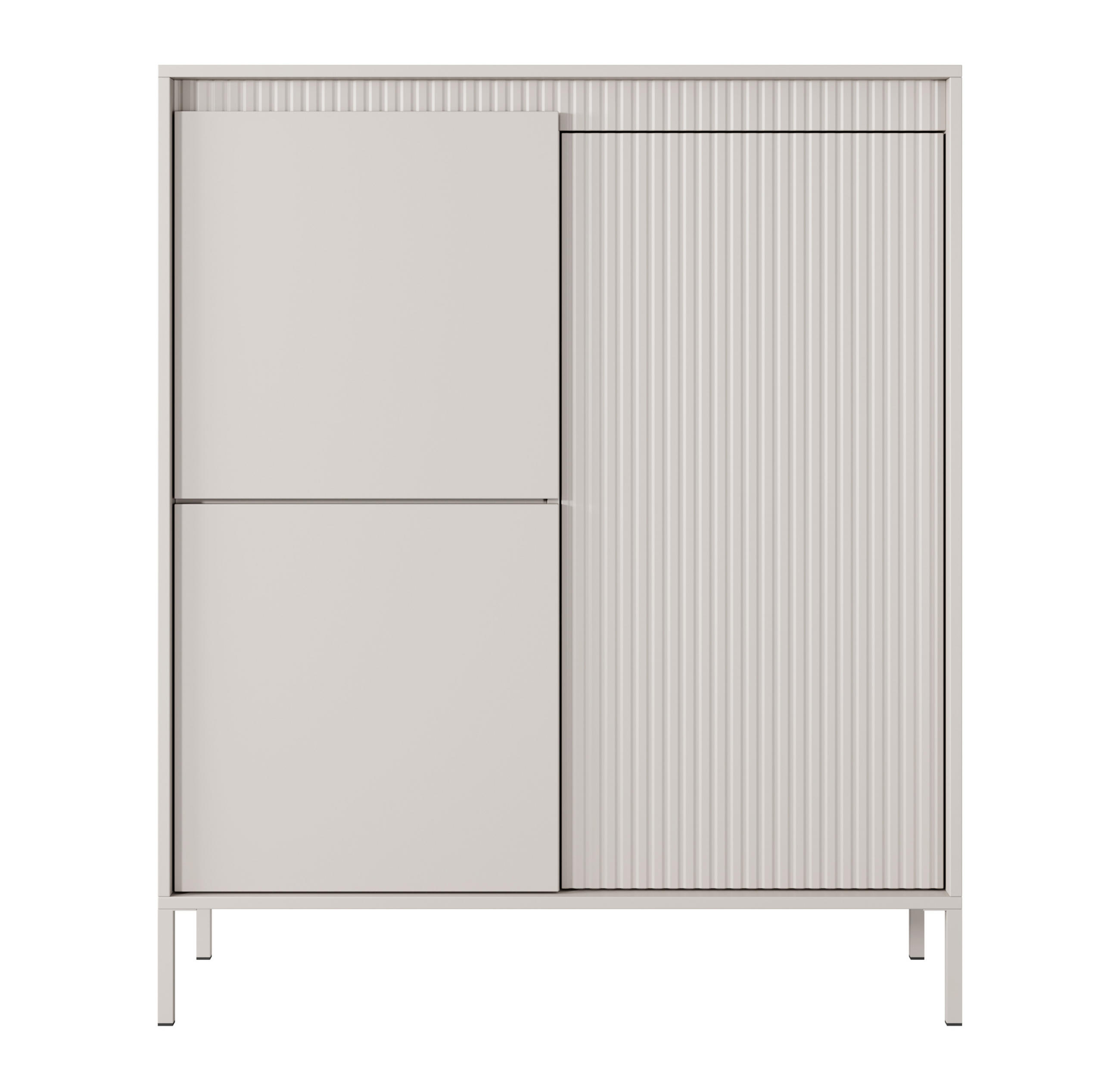 HIGHBOARD Trentinis 3T Beige 103,5/123,4/39,5 cm – Geriffelten Fronten - Beige, Holzwerkstoff/Metall (103.5/123.4/39.5cm) - AX Living