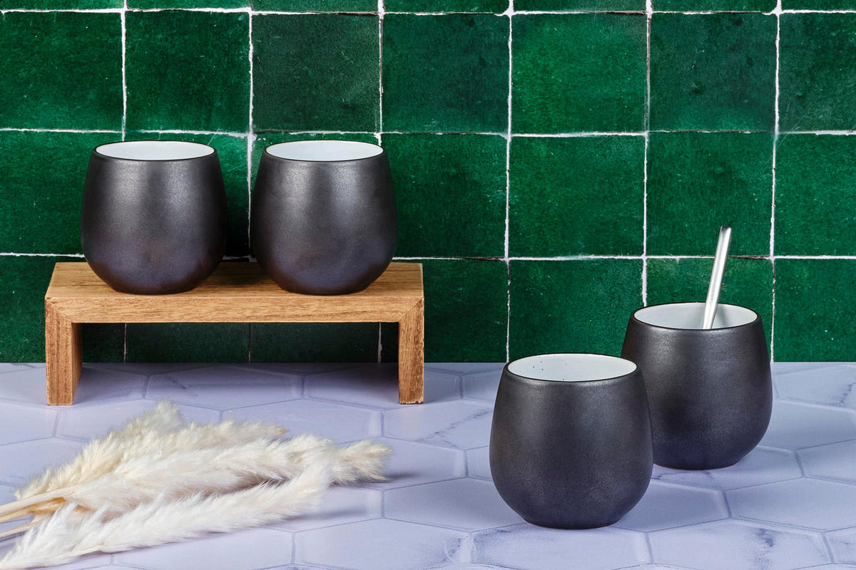 BECHER Gourmet 400ml - 4er-Set - Onyx - Schwarz, Keramik (0.4L) - Björn