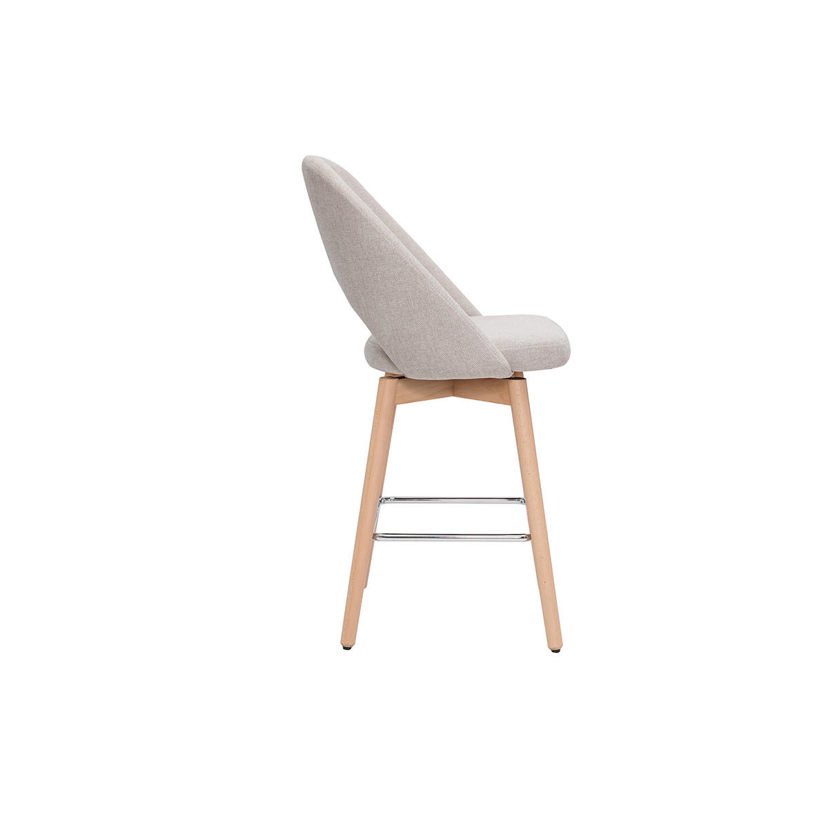 BARHOCKER Skandinavisch Beiger Stoff Samteffekt Massiv Hevea H65 cm 2er-Set COSETTE - Beige, Textil (54/99/51cm) - Miliboo