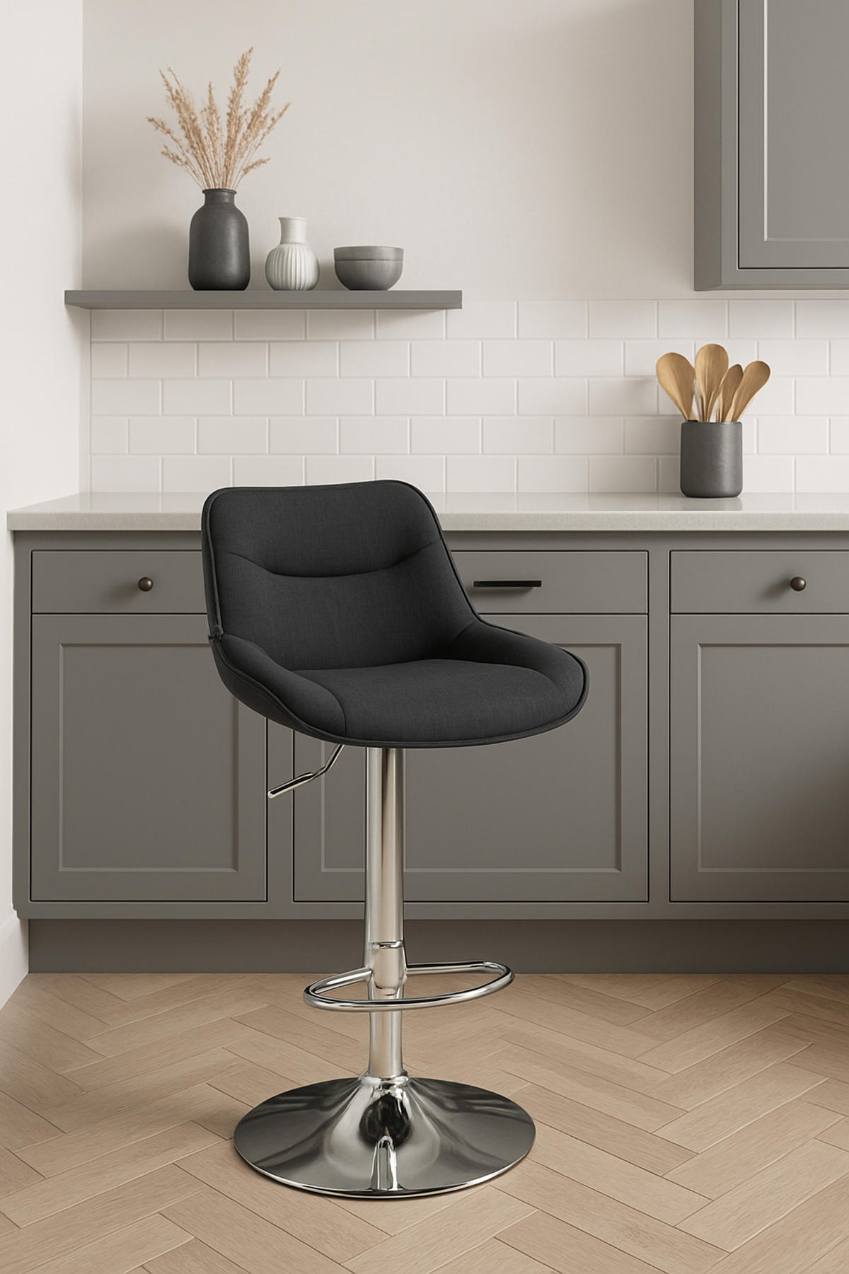 BARHOCKER 2er Set Vulcano Stoff chrom schwarz - Chromfarben/Schwarz, Textil/Metall (49/106/51cm) - TPFLiving
