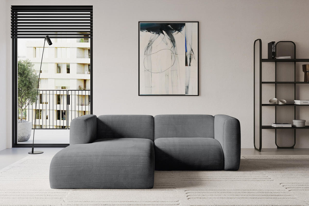 ECKSOFA Ottomane Links MIRA-L1 227x179x89 Dunkelgrau Cord - Dunkelgrau/Schwarz, Holzwerkstoff/Kunststoff (227/179cm) - ALTDECOR
