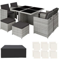 RATTAN SITZGRUPPE Manhattan,2 Bezugssets, zusammenschiebbar, inklusive Schutzhülle,hellgrau - Hellgrau, Kunststoff - tectake