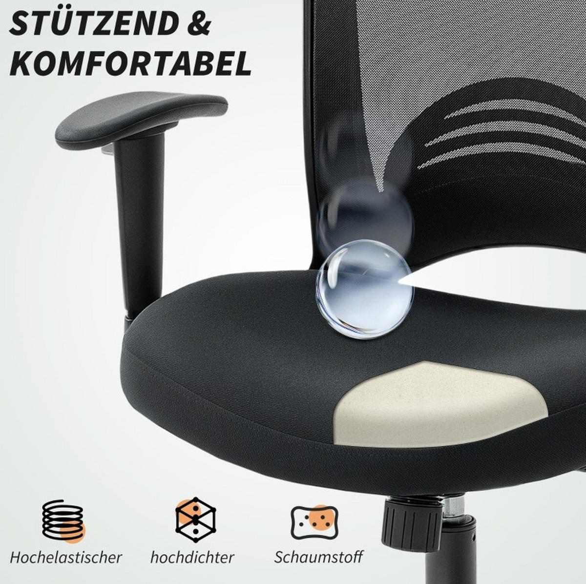 DREHSTUHL 65/59/92,5-102,5 cm, atmungsaktiver Netzrücken, höhenverstellbar und drehbar, Schwarz - Schwarz, Kunststoff (59/102.5/65cm) - Redom