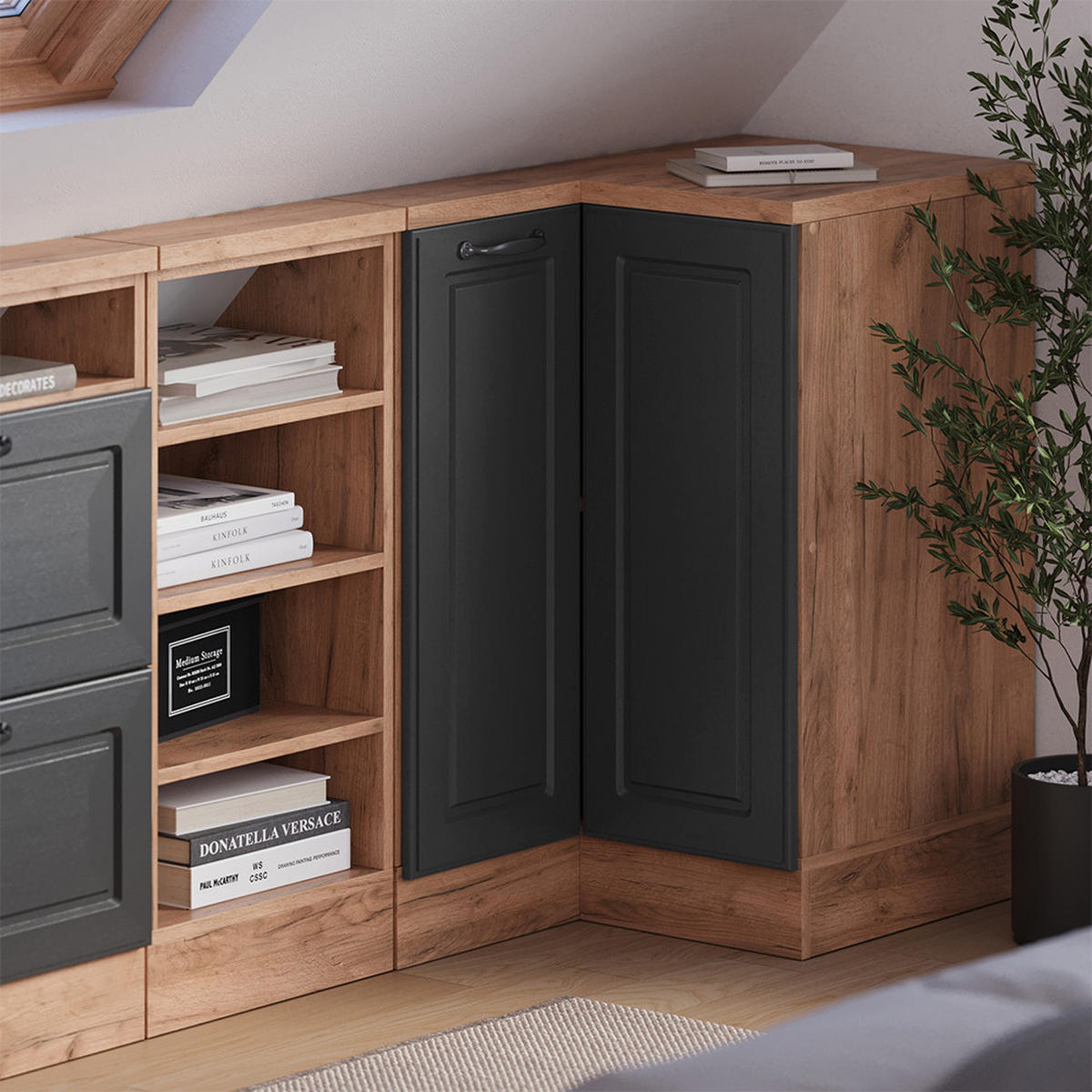 DACHSCHRÄGENSCHRANK ECKSCHRANK Rion Anthrazit Landhaus/Goldkraft Eiche 75.6 x 81.6 cm mit 1 Tür - Honigeiche/Anthrazit, Holzwerkstoff (75.6/81.6/75.6cm) - Vicco