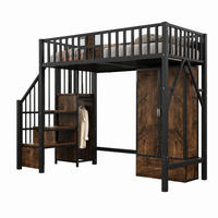 HOCHBETT mit Kleiderschrank und Aufbewahrungsleiter 90x200 cm Schwarz - Schwarz, Metall (90/200cm) - Meubliv