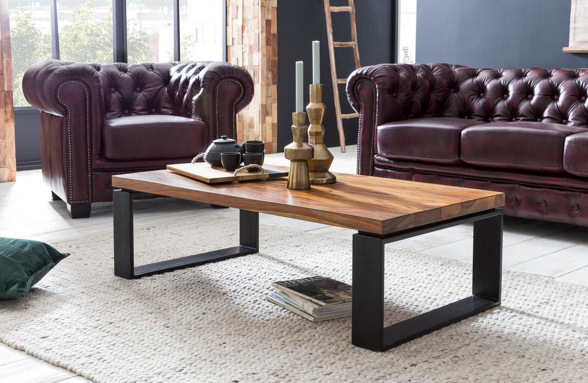 COUCHTISCH aus Holz und Metall, Industriedesign, Einzigartige Maserung, 115x60x35 cm - Schwarz/Braun, Holz/Metall (60/115/35cm) - KADIMA DESIGN
