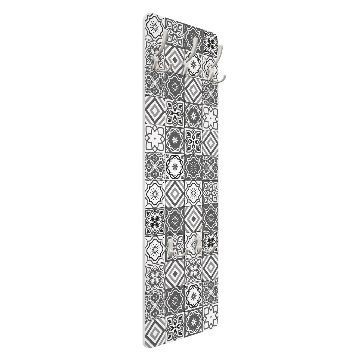 WANDGARDEROBE - Mediterranes Fliesenmuster Graustufen 34/105 cm - Grau, Holzwerkstoff (34/105/1.6cm) - Bilderwelten