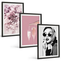 BILDER SET 3er Set - 40x60 cm Schwarzer Rahmen - Rosenblüten und eine elegante Dame - Schwarz, Kunststoff (40/60cm) - TULUP