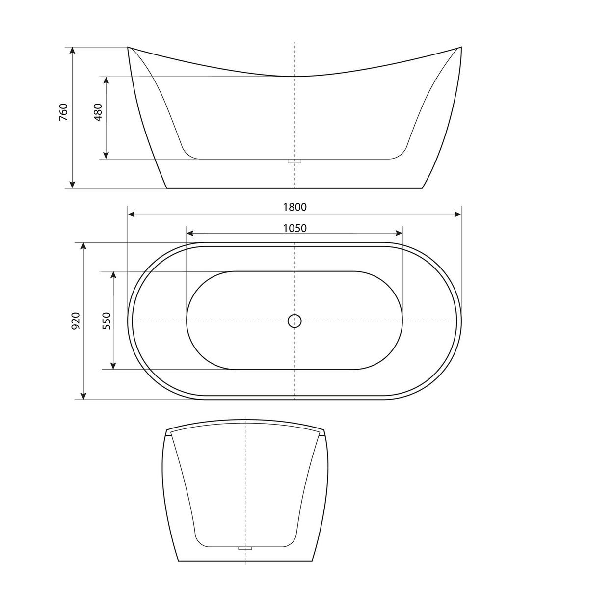 FREISTEHENDE Badewanne Wanne F03 180x89cm - Weiß, Glas/Kunststoff (80/72/180cm) - AcquaVapore by Sandra Jentho