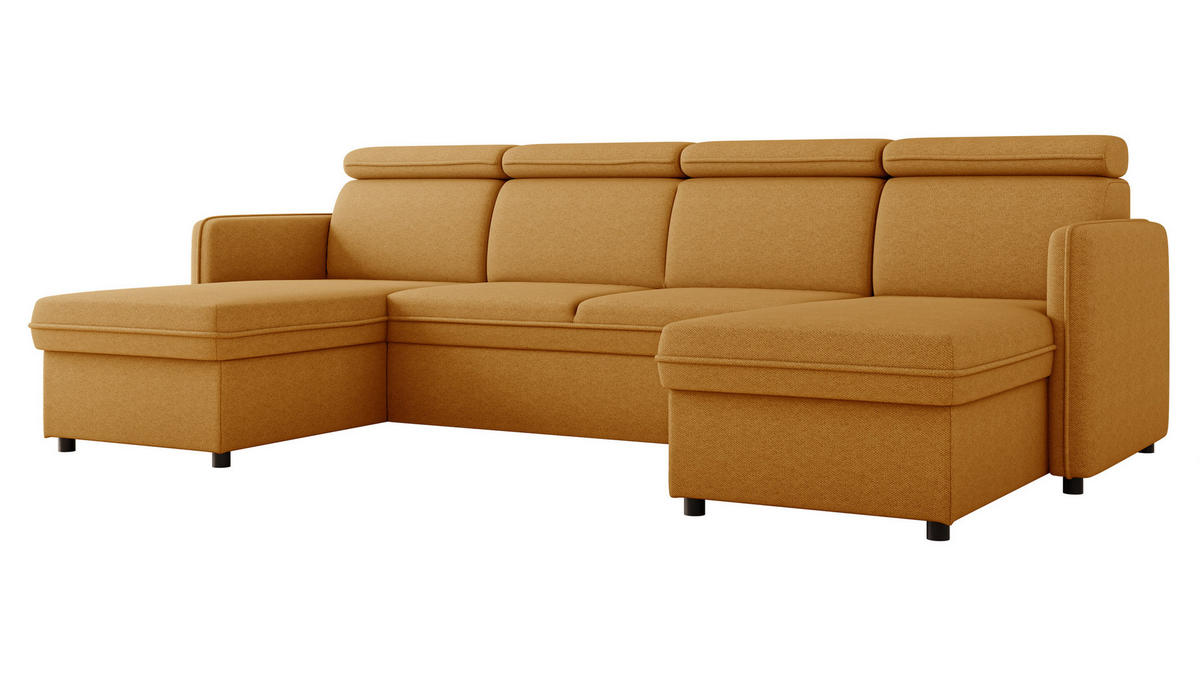 WOHNLANDSCHAFT Barcelo U - Schwarz/Orange, Holz/Textil (284/84/166cm) - MIRJAN24
