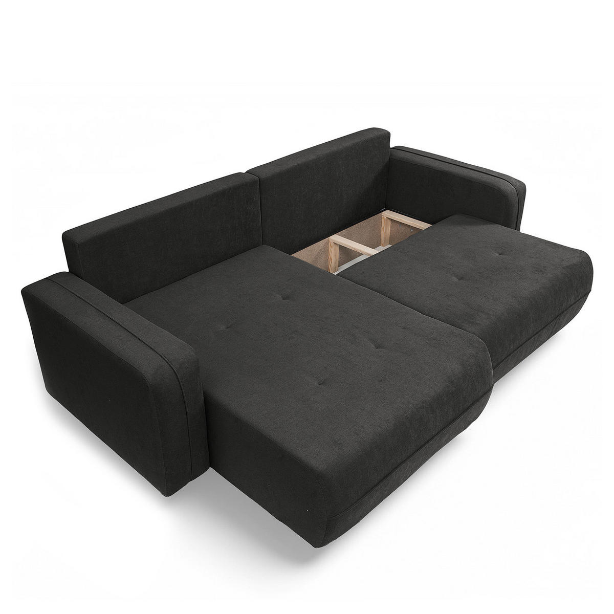 ECKSOFA mit Schlaffunktion - 244 cm - Anthrazit/Schwarz, Kunststoff/Textil (244/145cm) - home24