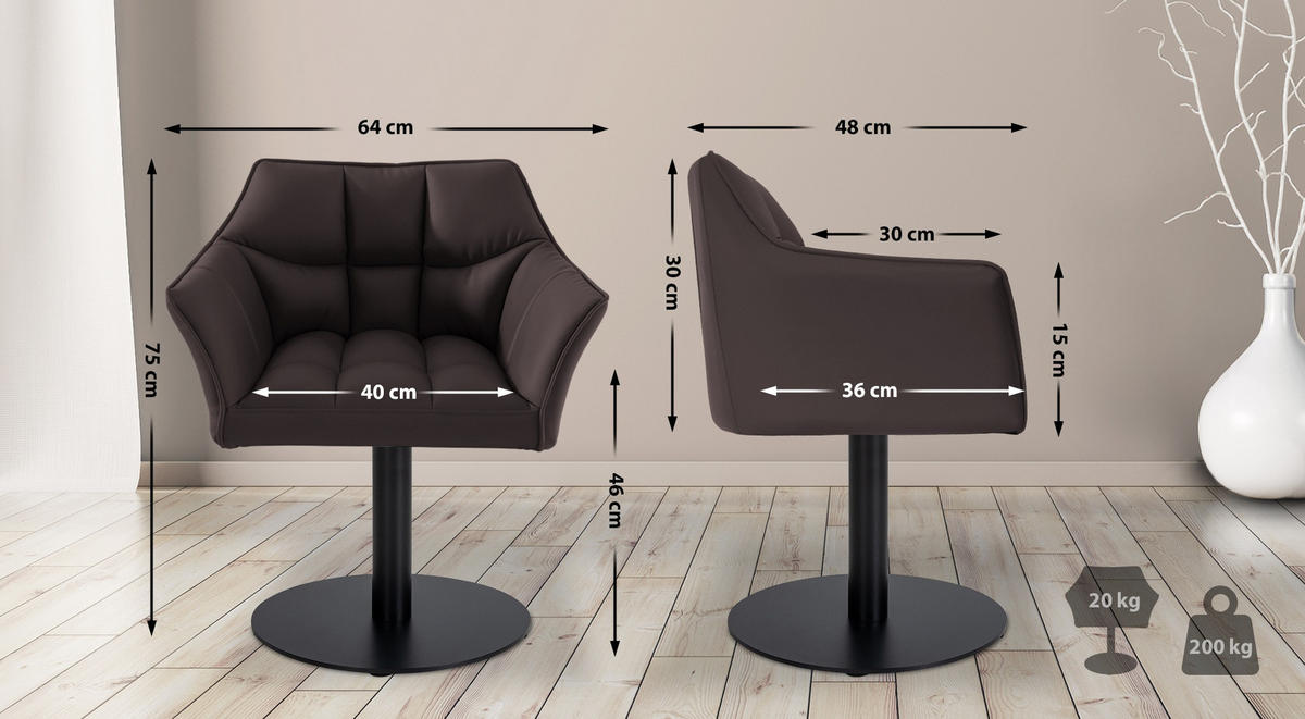 SESSEL Lederlook braun - Schwarz/Braun, Textil/Metall (64/75/48cm) - CLP