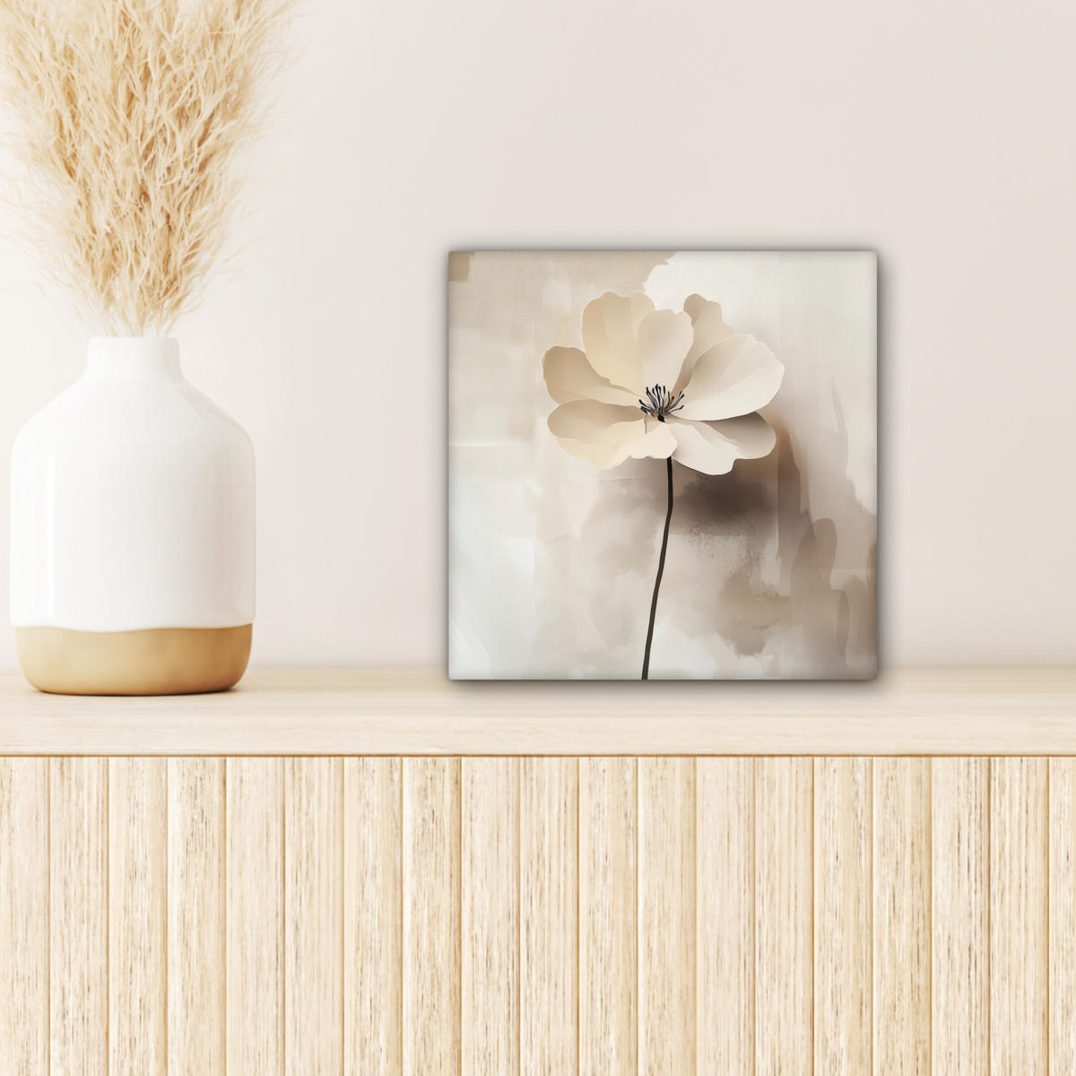 LEINWANDBILD Blume - Beige - Farbe - Schatten 20x20 cm - Creme, Textil (20/20cm) - MuchoWow