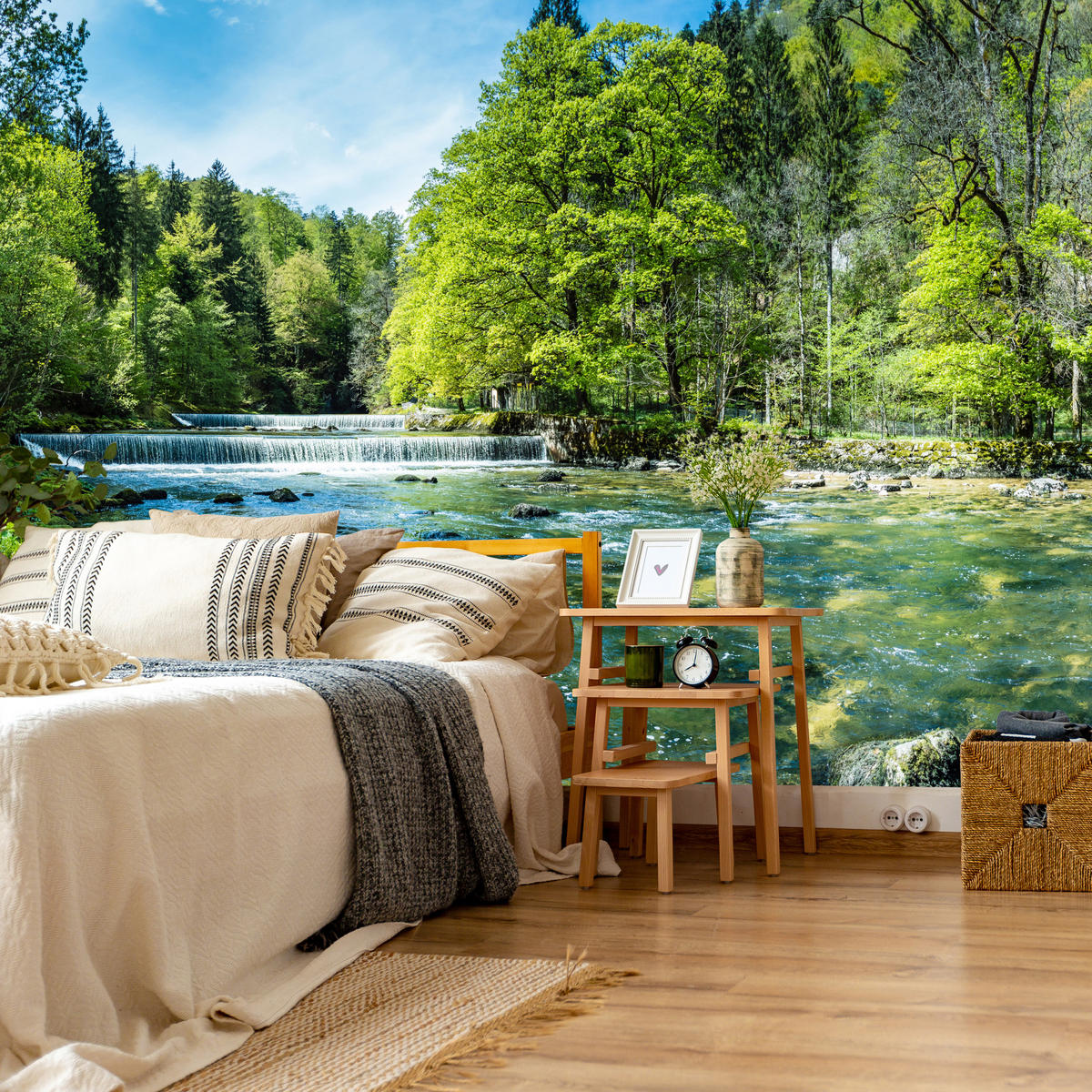 FOTOTAPETE für Wohnzimmer Landschaft Steinerne Fluss Wald Bäum 350x256 - Türkis/Blau, Papier (350/256cm) - Muralo
